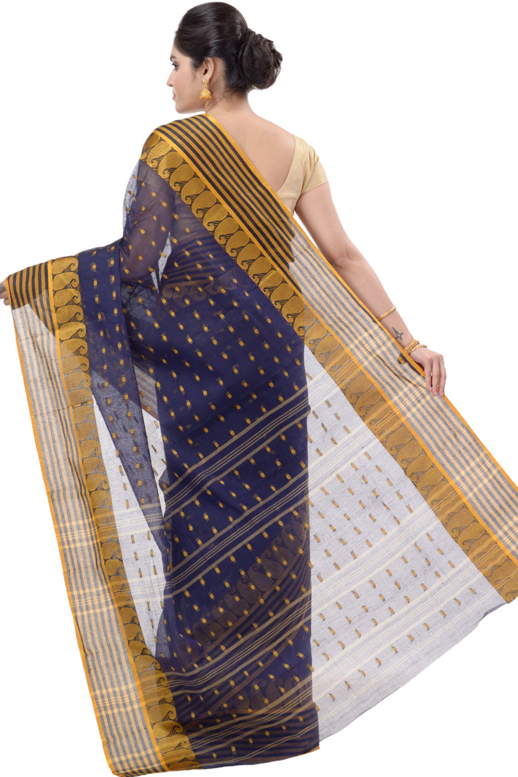 Blue Pure Cotton Moti_Buti Tant Saree (748)
